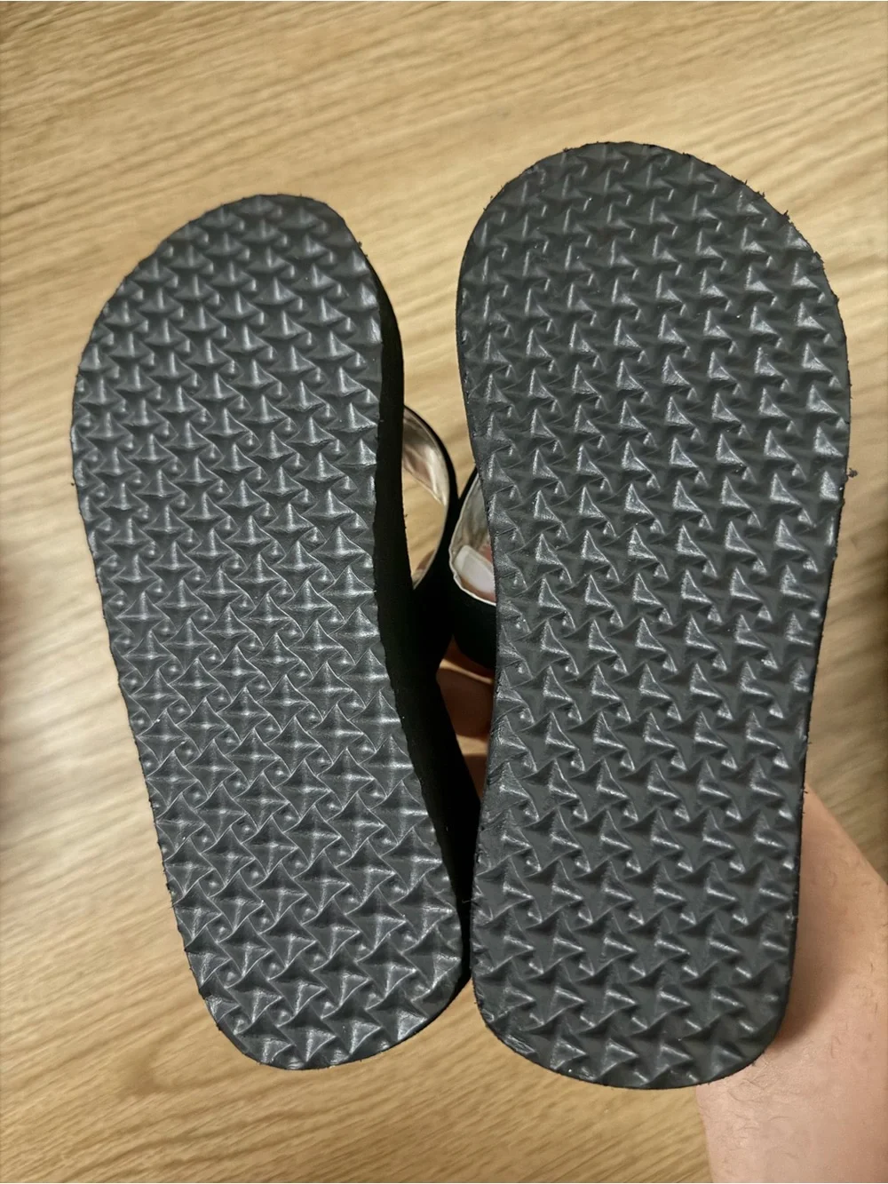 bebe Black Flip Flops with Silver Accents and Rhinestones